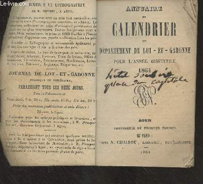 Annuaire ou calendrier du dpartement de Lot et Garonne pour l'anne bissextile 1864
