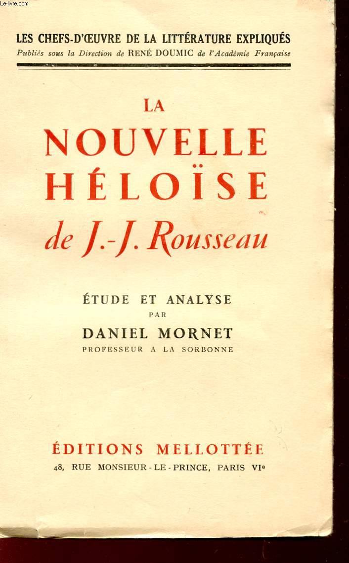 LA NOUVELLE HELOSE DE J-J. ROUSSEAU - ETUDE ET ANALYSE - COLLECTION 