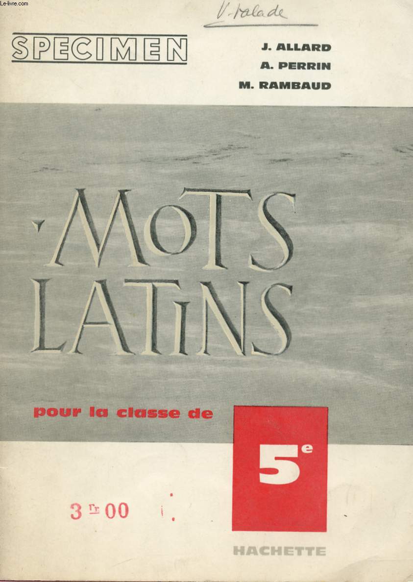 MOTS LATINS - POUR LA CLASSE DE 5 - SPECIMEN.