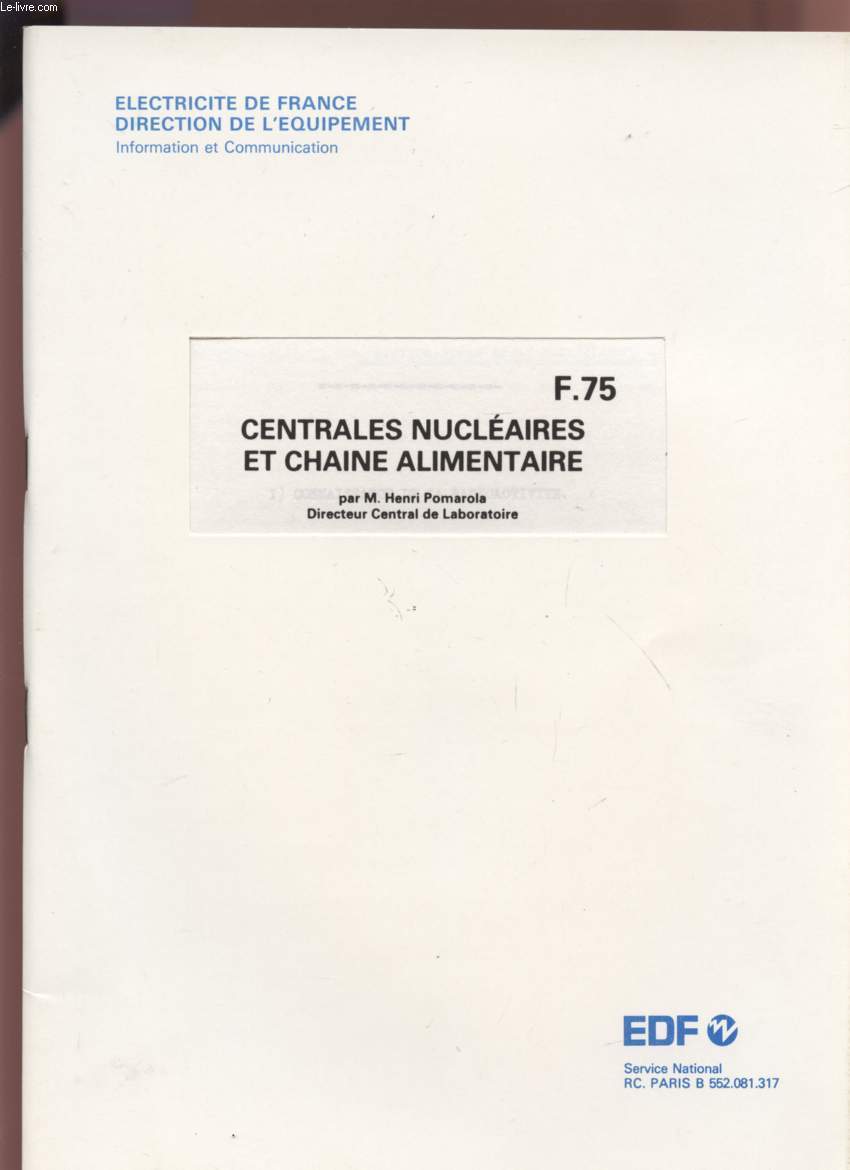 CENTRALES NUCLEAIRES ET CHAINE ALIMENTAIRE - F75.