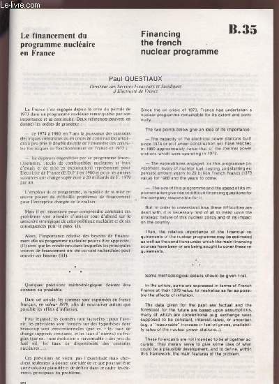 LE FINANCEMENT DU PROGRAMME NUCLEAIRE EN FRANCE - B35.