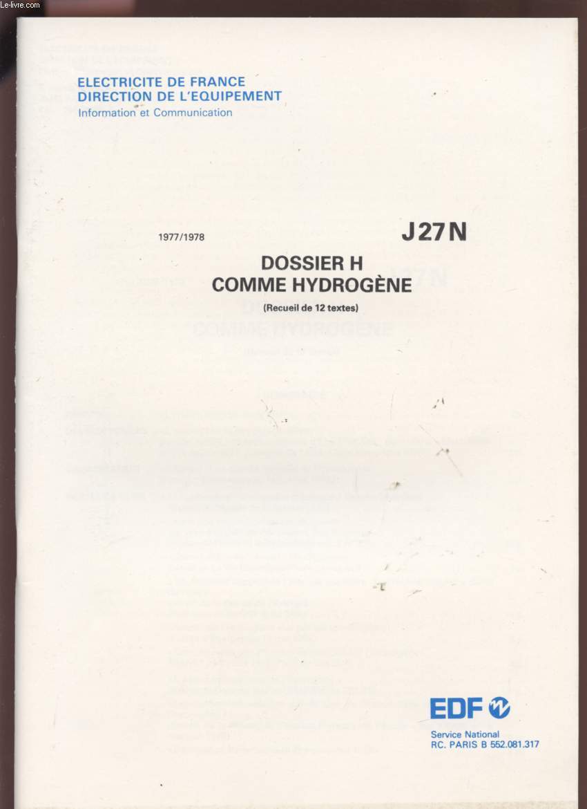 DOSSIER H COMME HYDROGENE - 1977/1978 - J27N.