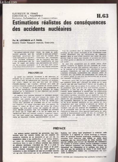 ESTIMATIONS REALISTES DES CONSEQUENCES DES ACCIDENTS NUCLEAIRES - H63.
