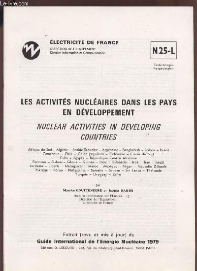 LES ACTIVITES NUCLEAIRES DANS LE PAYS EN DEVELOPPEMENT - TEXTE BILINGUE FRANCAIS / ANGLAIS - N25.