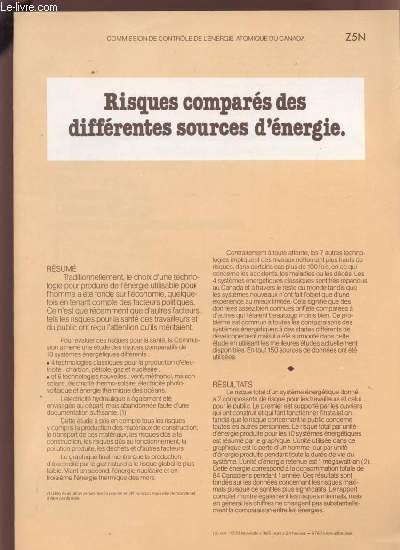 RISQUES COMPARES DES DIFFERENTES SOURCES D'ENERGIE - Z5N.