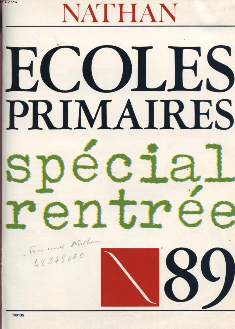 CATALOGUE - ECOLES PRIMAIRES - SPECIAL RENTREE - 1989.
