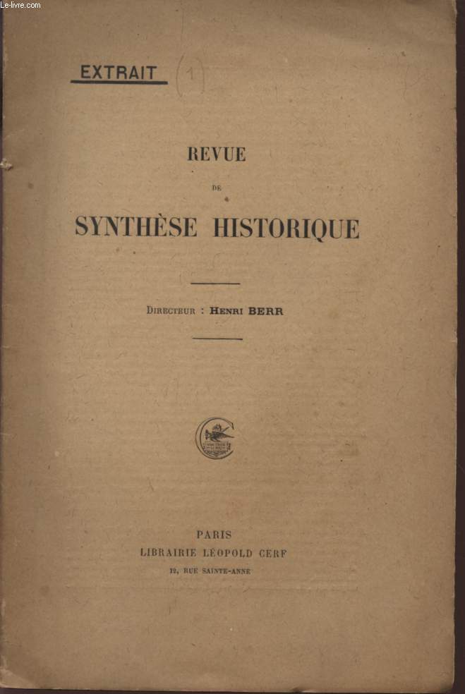 REVUE DE SYNTHESE HISTORUQUE - EXTRAIT.