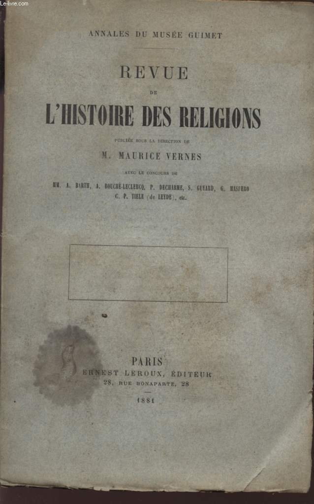 REVUE DE L'HISTOIRE DES RELIGIONS / ANNALES DU MUSEE GUIMET