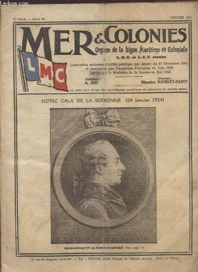 MER ET COLONIES - ORGANE DE LA LIGUE MARITIME ET COLONIALE - N264B - FEVRIER 1934 / L.M.F. ET L.C.F. REUNIES.