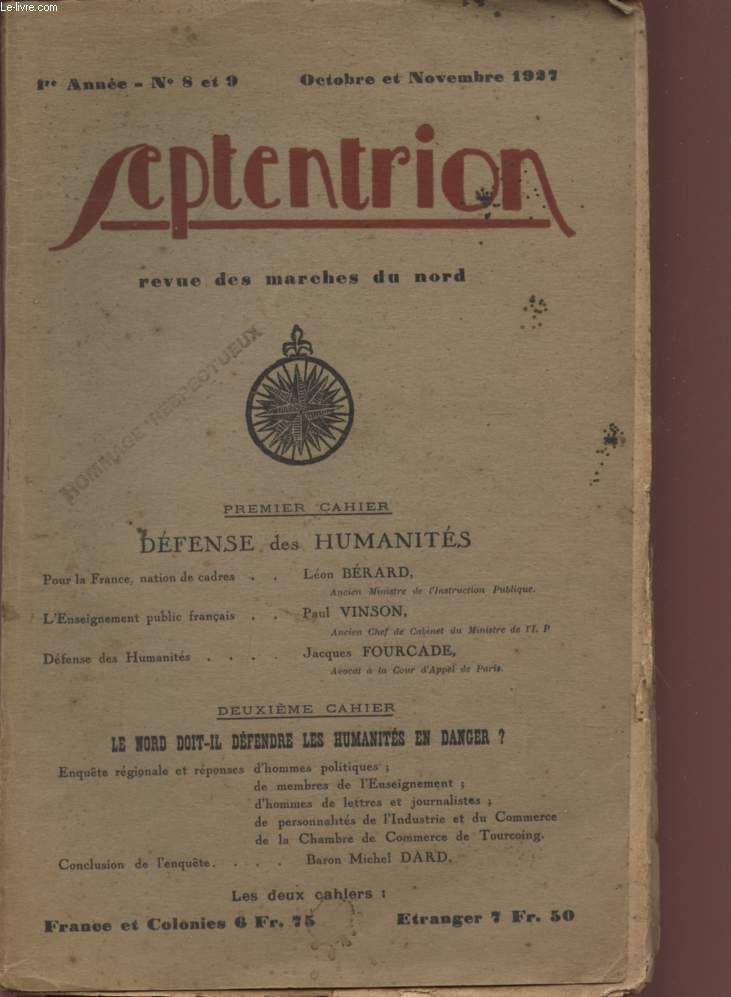 SEPTENTRION / REVUE DES MARCHES DU NORD / N8 ET N9 (OCTOBRE ET NOVEMBRE 1927).