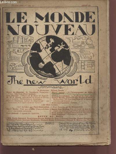 LE MONDE NOUVEAU / TROISIEME ANNEE / N1 - VOL.III - JANVIER 1921 / THE NEW WORLD.