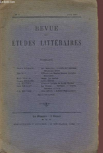REVUE DES ETUDES LITTERAIRES / N3 - AVRIL 1921.