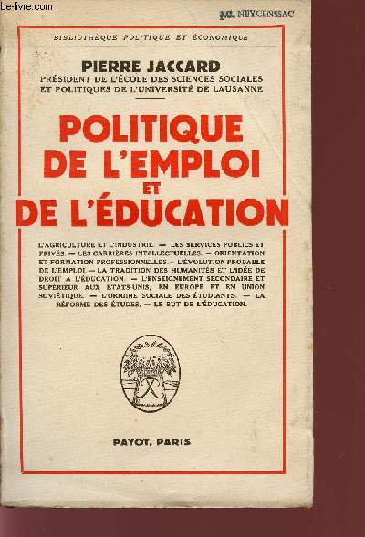 POLITIQUE DE L'EMPLOI ET DE L'EDUCATION.