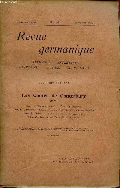 REVUE GERMANIQUE / ALLEMAGNE - ANGLETERRE - ETATS-UNIS - PAYS-BAS - SCANDINAVIE / TROISIEME ANNEE - N4BIS - SEPTEMBRE 1907.