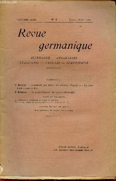 REVUE GERMANIQUE / ALLEMAGNE - ANGLETERRE - ETATS-UNIS - PAYS-BAS - SCANDINAVIE / CINQUIEME ANNEE - N4 - JUILLET-AOUT 1909.