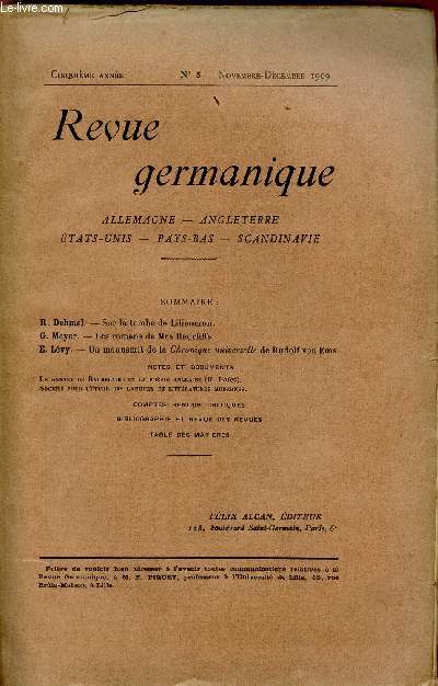 REVUE GERMANIQUE / ALLEMAGNE - ANGLETERRE - ETATS-UNIS - PAYS-BAS - SCANDINAVIE / CINQUIEME ANNEE - N5 - NOVEMBRE-DECEMBRE 1909.