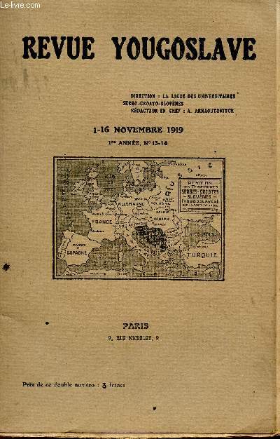 LA REVUE YOUGOSLAVE / NOVEMBRE 1919 / 1ere ANNEE - N13-14.