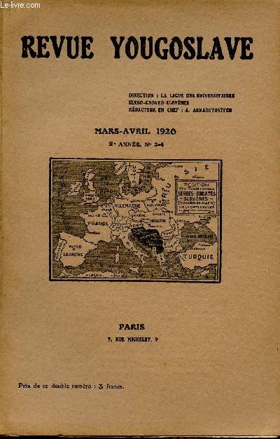 LA REVUE YOUGOSLAVE / MARS-AVRIL 1920 / 2me ANNEE - N3-4.