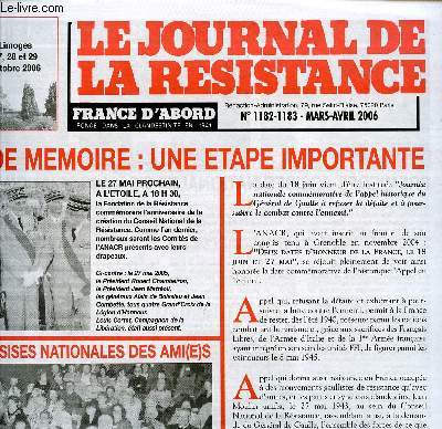 LE JOURNAL DE LA RESISTANCE / N1182-1183 - MARS-AVRIL 2006.