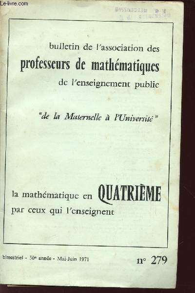 BULLETIN DE L'ASSOCIATION DES PROFESSEURS DE MATHEMATIQUES DE L'ENSEIGNEMENT PUBLIC 