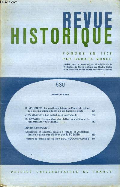 REVUE HISTORIQUE / AVRIL-JUIN 1979 / N530.