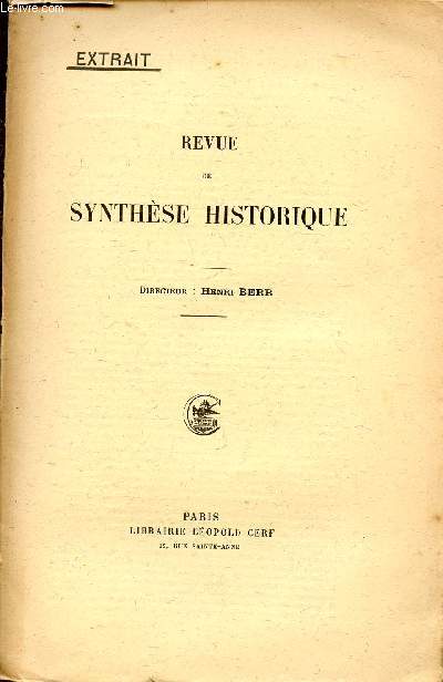 EXTRAIT / REVUE DE SYNTHESE HISTORIQUE - LE FOLK-LORE EN FRANCE.