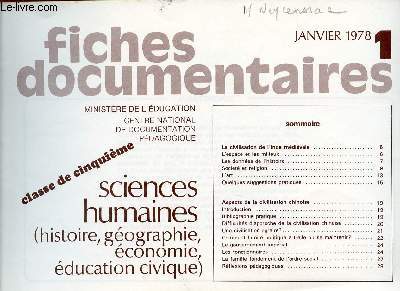 FICHES DOCUMENTAIRES / N1 - JANVIER 1978 / CLASSE DE CINQUIEME / SCIENCES HUMAINES - HISTOIRE, GEOGRAPHIE, ECONOMIE, EDUCATION CIVIQUE.