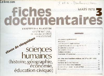 FICHES DOCUMENTAIRES / N3 - MARS 1978 / CLASSE DE CINQUIEME / SCIENCES HUMAINES - HISTOIRE, GEOGRAPHIE, ECONOMIE, EDUCATION CIVIQUE.