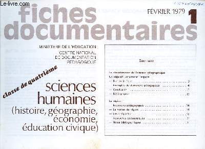 FICHES DOCUMENTAIRES / N1 - FEVRIER 1979 / CLASSE DE QUATRIEME / SCIENCES HUMAINES - HISTOIRE, GEOGRAPHIE, ECONOMIE, EDUCATION CIVIQUE.