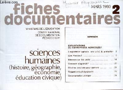 FICHES DOCUMENTAIRES / N2 - MARS 1980 / SCIENCES HUMAINES - HISTOIRE, GEOGRAPHIE, ECONOMIE, EDUCATION CIVIQUE.