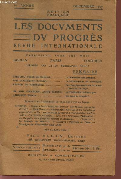 LES DOCUMENTS DU PROGRES / 1ere ANNEE - DECEMBRE 1907 / REVUE INTERNATIONALE.