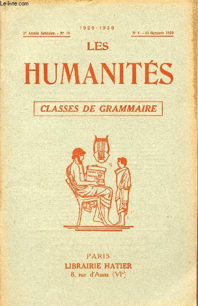 LES HUMANITES / CLASSES DE GRAMMAIRE / 2me ANNEE SCOLAIRE - N10 - ANNEE 1929-1930 / N1 - 15 OCTOBRE 1929.