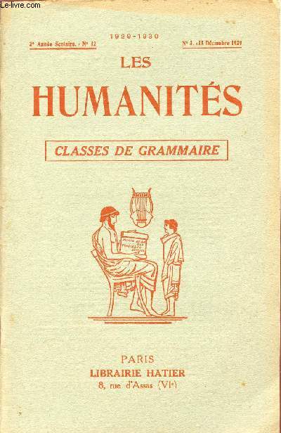 LES HUMANITES / CLASSES DE GRAMMAIRE / 2me ANNEE SCOLAIRE - N12 - ANNEE 1929-1930 / N12 - 15 DECEMBRE 1929.