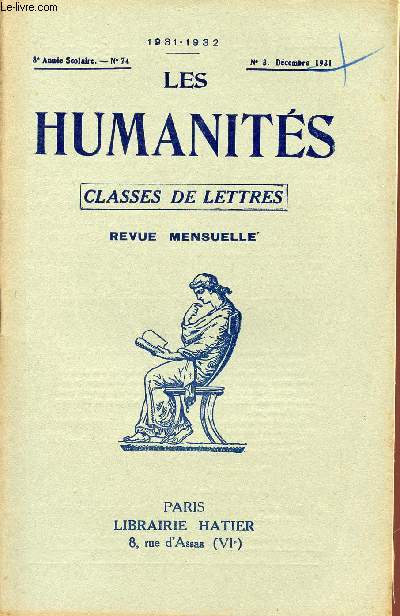 LES HUMANITES / CLASSES DE LETTRES / 8me ANNEE SCOLAIRE - N74 / ANNEE 1931-1932 / N3 - DECEMBRE 1931.