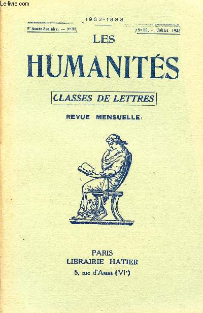 LES HUMANITES / CLASSES DE LETTRES / 9me ANNEE SCOLAIRE - N91 / ANNEE 1932-1933 / N10 - JUILLET 1933.