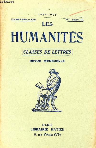 LES HUMANITES / CLASSES DE LETTRES / 11me ANNEE SCOLAIRE - N102 / ANNEE 1934-1935 / N1 - OCTOBRE 1934.
