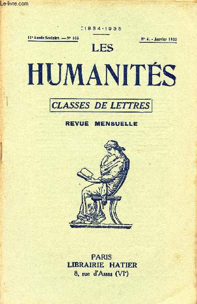 LES HUMANITES / CLASSES DE LETTRES / 11me ANNEE SCOLAIRE - N105 / ANNEE 1934-1935 / N5 - JANVIER 1935.