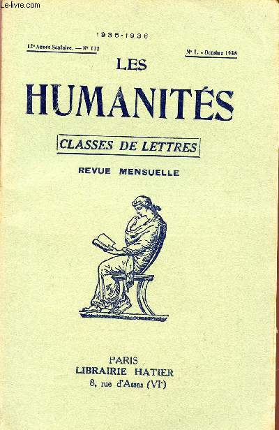 LES HUMANITES / CLASSES DE LETTRES / 12me ANNEE SCOLAIRE - N112 / ANNEE 1935-1936 / N1 - OCTOBRE 1935.