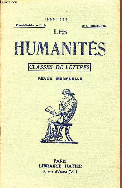 LES HUMANITES / CLASSES DE LETTRES / 12me ANNEE SCOLAIRE - N114 / ANNEE 1935-1936 / N3 - DECEMBRE 1935.