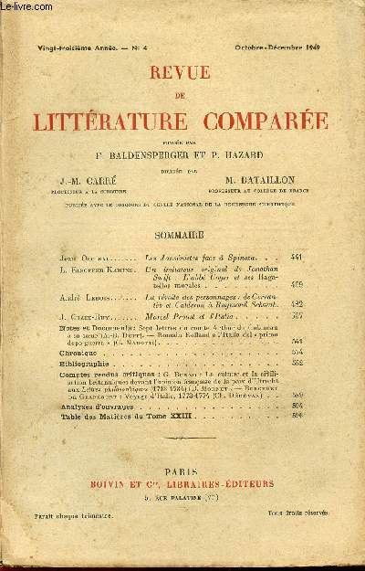 REVUE DE LITTERATURE COMPAREE / 23 ANNEE - N4 - OCTOBRE-DECEMBRE 1949.