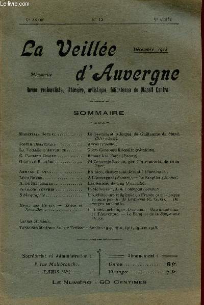 LA VEILLEE D'AUVERGNE / CINQUIEME ANNE - N 12 - DECEMBRE 1913.