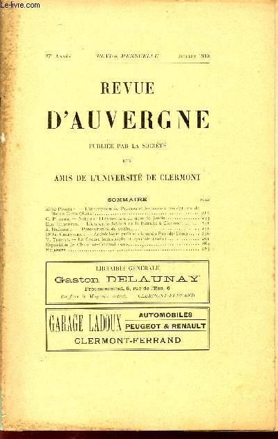 REVUE D'AUVERGNE ET BULLETIN DE L'UNIVERSITE / 27 ANNEE - JUILLET 1910.