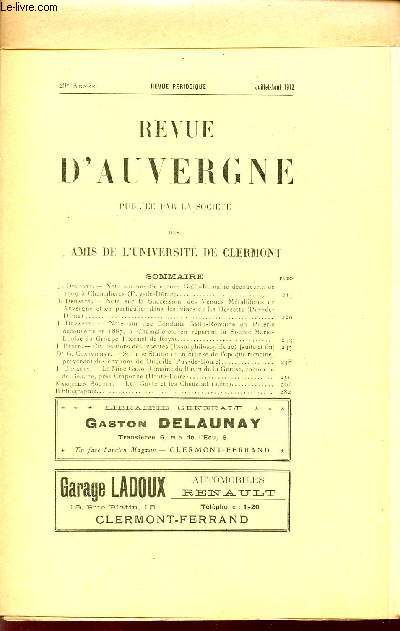 REVUE D'AUVERGNE ET BULLETIN DE L'UNIVERSITE / 29 ANNEE - JUILLET-AOUT 1912.