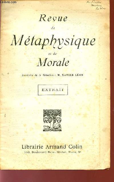 REVUE DE METAPHYSIQUE ET DE MORALE / EXTRAIT.MAI-JUIN 1918.