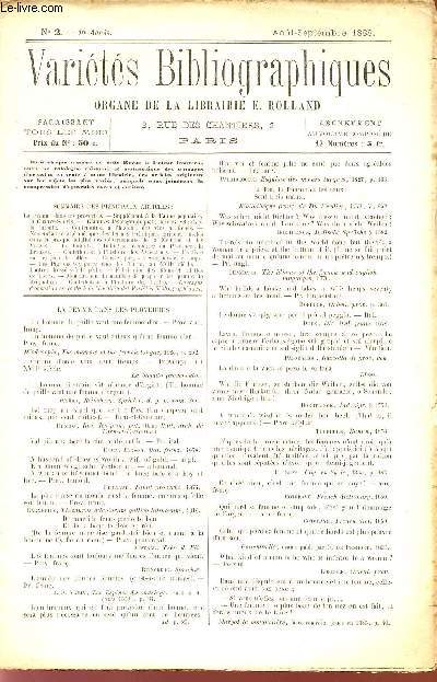 VARIETES BIBLIOGRAPHIQUES - ORGANE DE LA LIBRAIRIE E. ROLLAND / N2 - 1ere ANNEE - AOUT-SEPTEMBRE 1888.