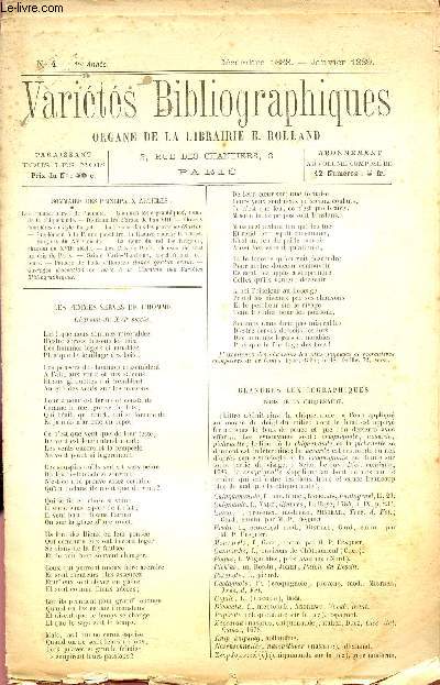 VARIETES BIBLIOGRAPHIQUES - ORGANE DE LA LIBRAIRIE E. ROLLAND / N4 - 1ere ANNEE - DECEMBRE 1888 - JANVIER 1889.
