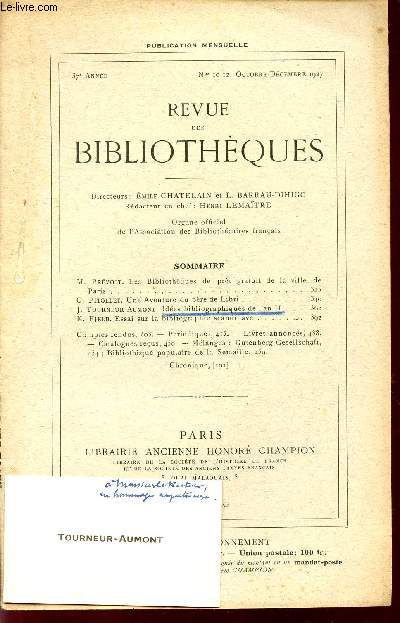 REVUE DES BIBLIOTHEQUES / 37 ANNEE / N10-12 - OCTOBRE-DECEMBRE 1927.