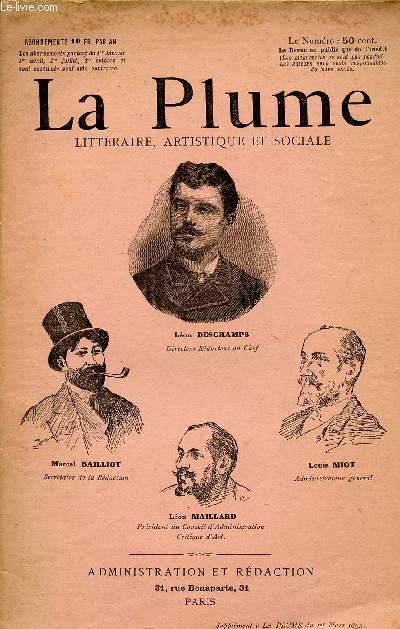 LA PLUME - LITTERAIRE, ARTISTIQUE ET SOCIALE / SUPPLEMENT DU 1er MARS 1893 / N93.