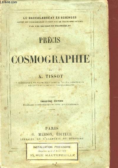 PRECIS DE COSMOGRAPHIE / TROISIEME EDITION / COLLECTION 