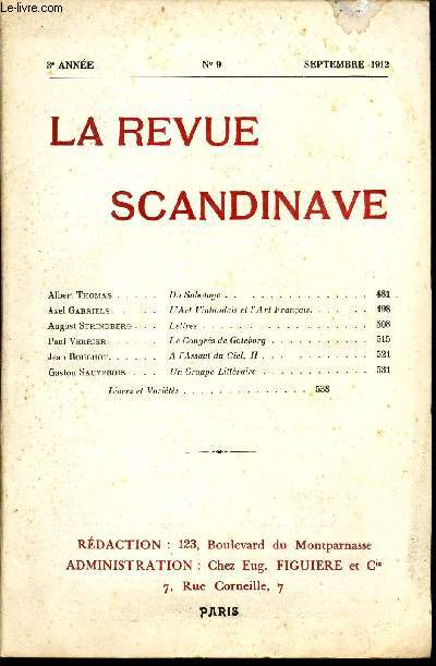 LA REVUE SCANDINAVE / 3me ANNEE - N9  - SEPTEMBRE 1912.